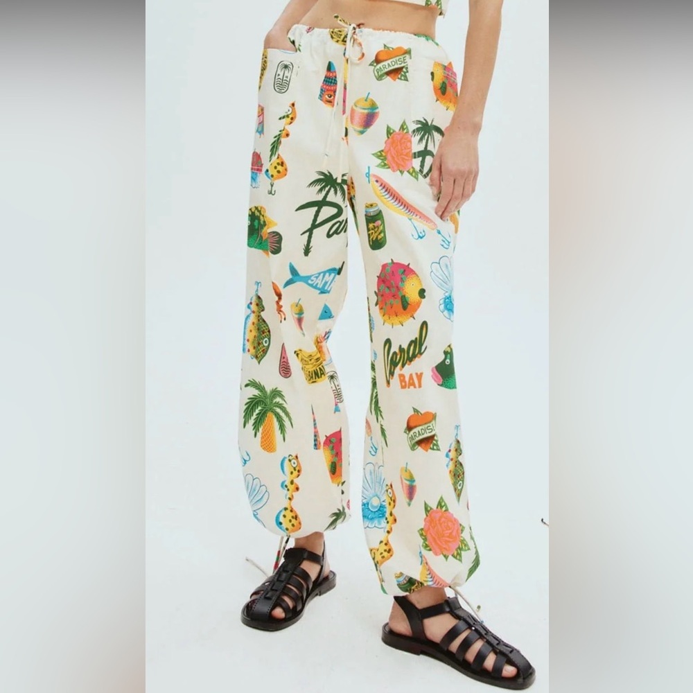 ALEMAIS Samaki pant   Print Organic Cotton-twill Wide-leg Pants NWT